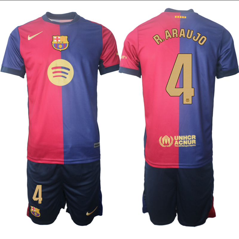 Men 2024-2025 Club Barcelona home Red blue #4 Soccer Jersey